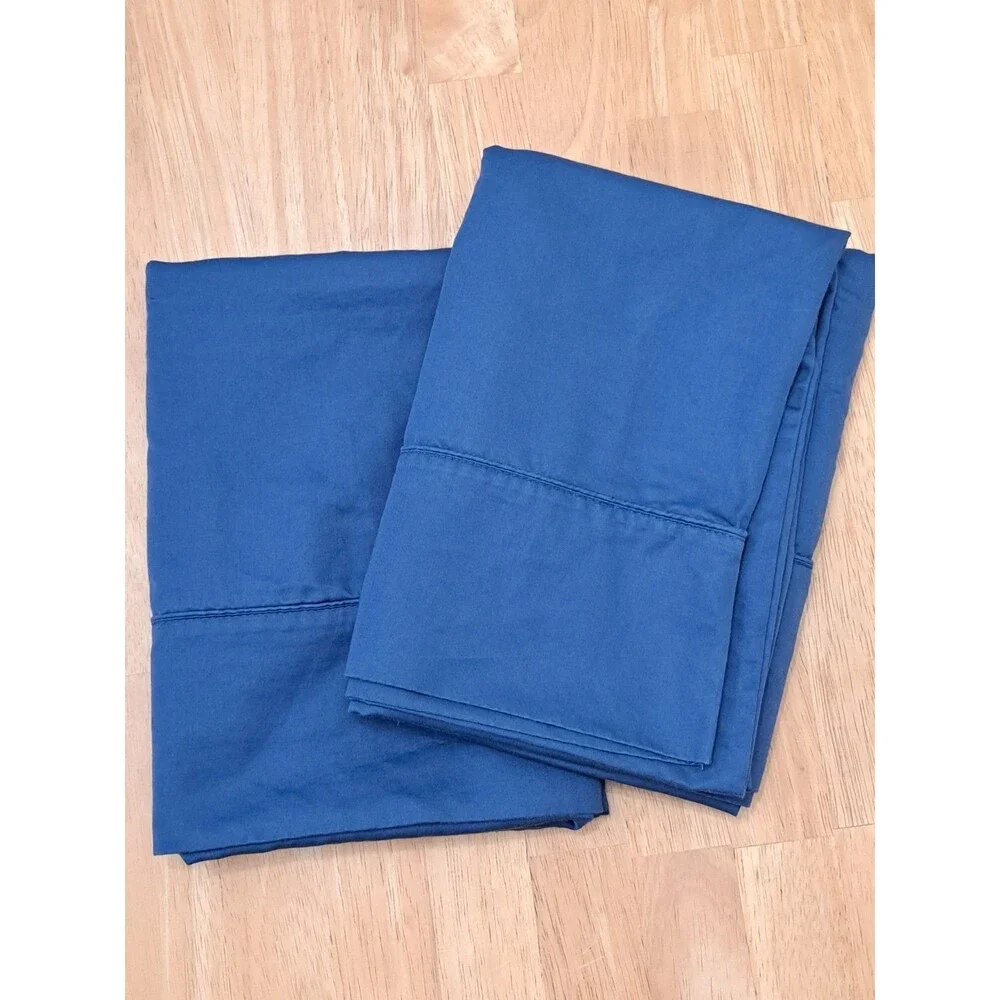 Kirkland King Size Pillowcase Lot of 2 Navy Blue Pima Cotton 680 Thread Count